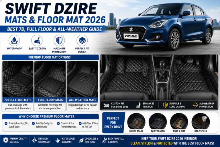 Swift Dzire Mats & Floor Mat 2026: Best 7D, Full Floor & All-Weather Guide