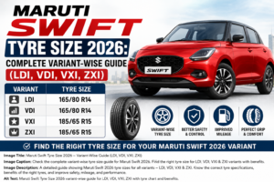 Maruti Swift Tyre Size 2026: Complete Variant-Wise Guide (LDI, VDI, VXI, ZXI)