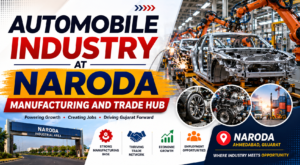 The automobile industry at Naroda features automotive manufacturing units, vehicle component suppliers, industrial infrastructure, warehouses, and automobile trade activities in Ahmedabad, Gujarat.