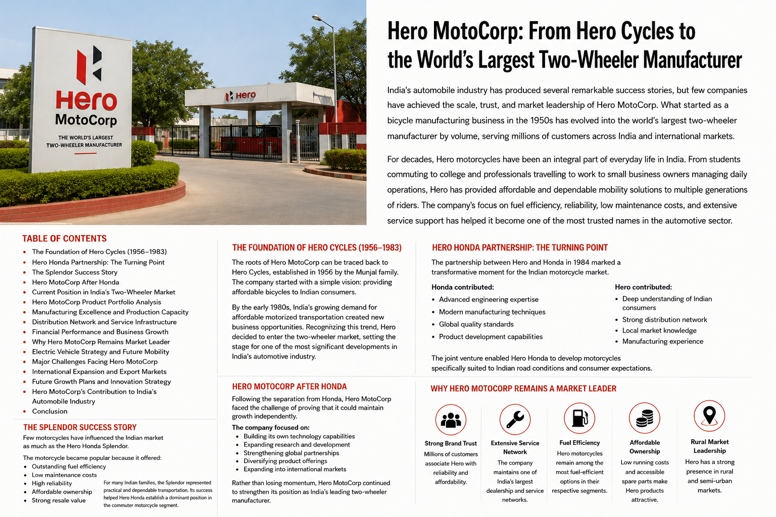 Hero MotoCorp manufactures and sells motorcycles and scooters across India, showcasing its market leadership, innovation, production capacity, and contribution to the Indian two-wheeler industry.