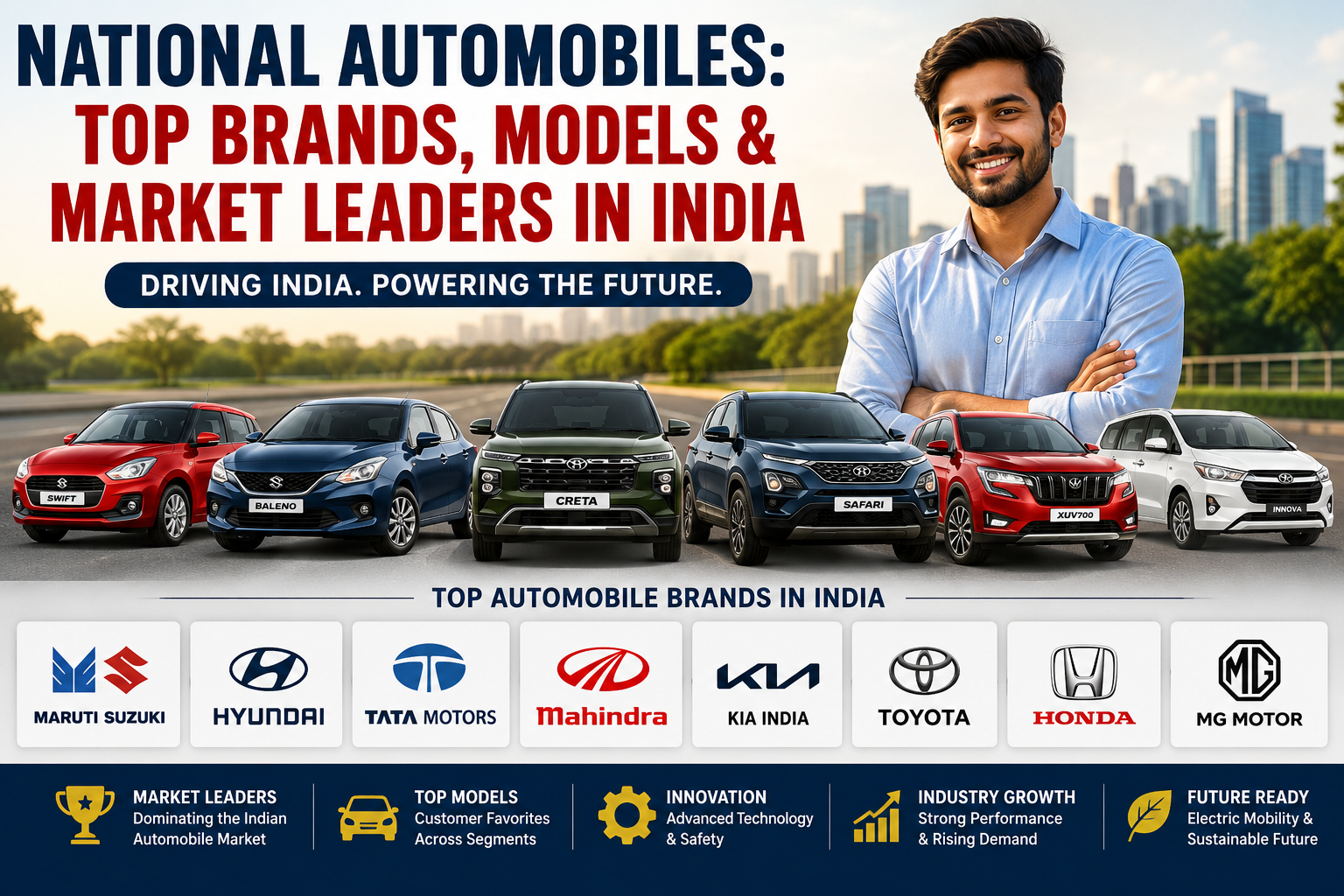 Top automobile brands and bestselling car models in India showcasing market leaders, automotive innovation, vehicle manufacturing, and the growing Indian automobile industry.